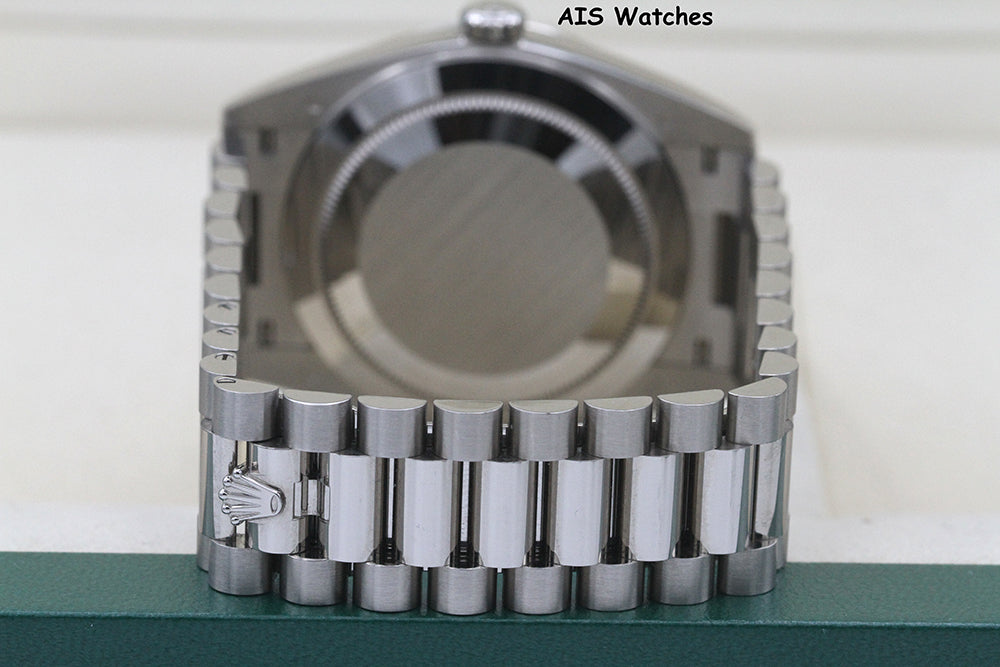 BNIB Rolex 228239 DayDate 40MM DD40 White Gold Diamond Pave Sapphire Baguettes
