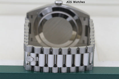 BNIB Rolex 228239 DayDate 40MM DD40 White Gold Diamond Pave Sapphire Baguettes