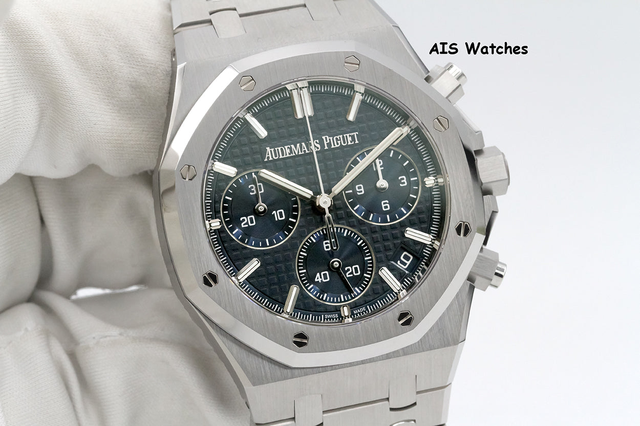 BNIB Audemars Piguet 26240ST 41MM Royal Oak Chronograph Blue Dial B&P