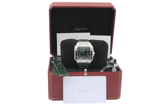 BNIB Cartier Santos De Cartier Large Steel WSSA0062 Green Dial 39.8MM B&P