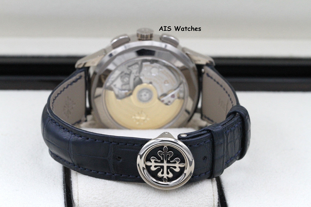 Patek Philippe 5930G World Time Chronograph White Gold Blue Dial Box & Paper