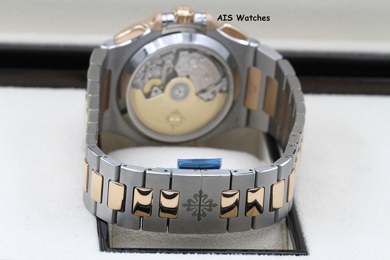 Patek Philippe Nautilus 5980/1AR Chronograph 18K Rose Gold / Stainless Steel Blue Dial Box & Papers
