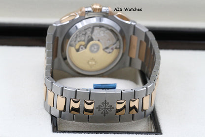 Patek Philippe Nautilus 5980/1AR Chronograph 18K Rose Gold / Stainless Steel Blue Dial Box & Papers