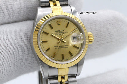 Rolex Ladies Two-Tone DateJust 69173 Champagne Dial 26MM S Serial - 1995 with Papers