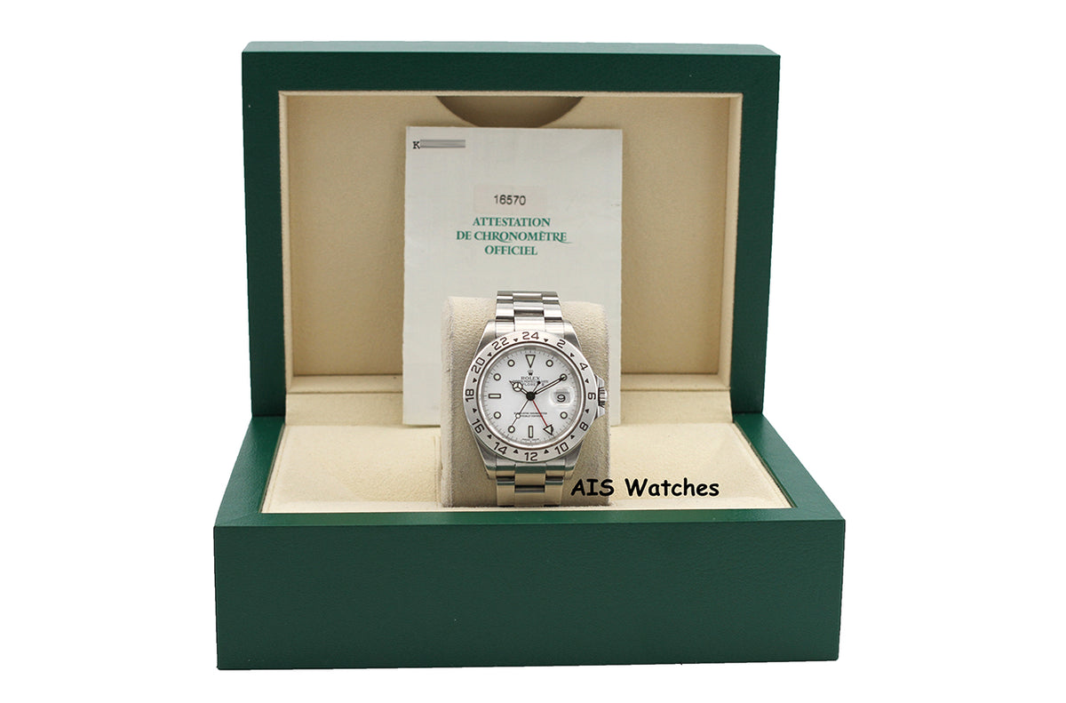 Rolex Explorer II 16570 Polar White Dial 40MM K Serial Box & Papers