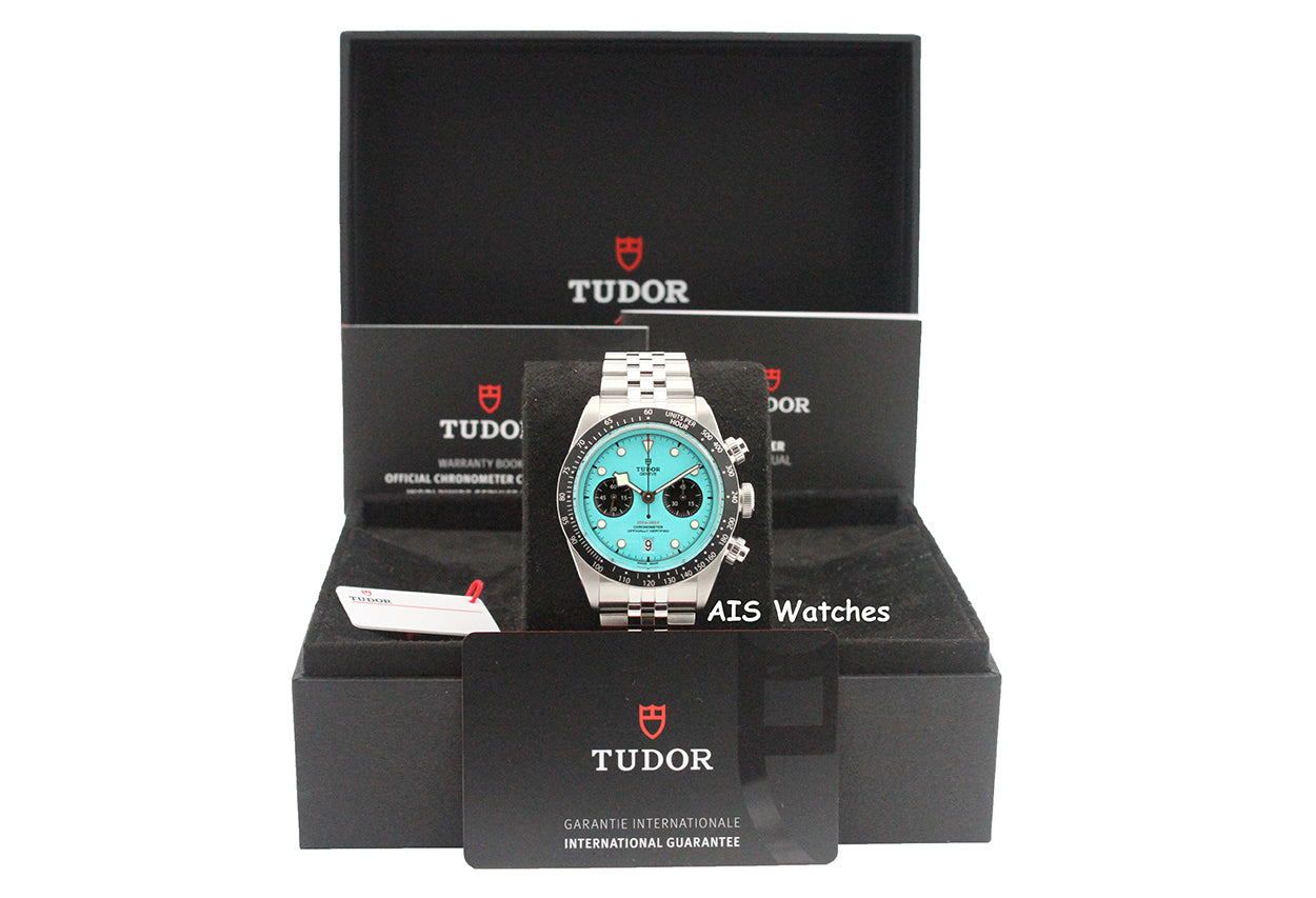Tudor 79360N Black Bay Chronograph 41MM Flamingo Blue Dial SS Jubilee Bracelet B&P