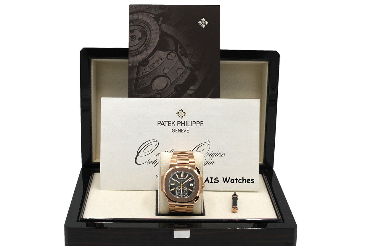 Patek Philippe Nautilus 5980/1R Chronograph 18K Rose Gold Black Dial Box & Papers