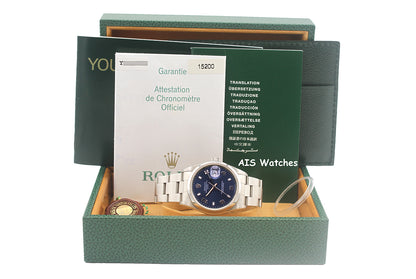 Rolex 15200 Oyster Perpetual 36 MM Arabic Blue Dial Y Serial Box & Papers
