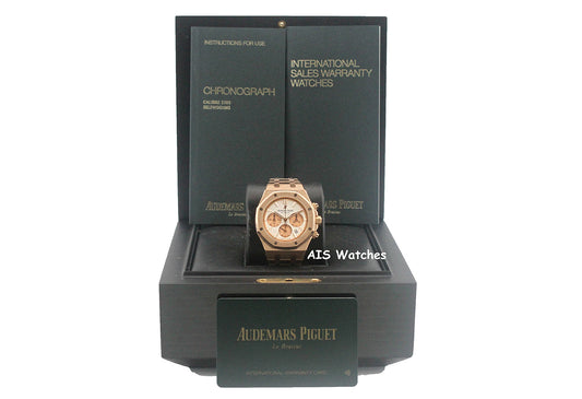 Audemars Piguet 26315OR Royal Oak Chronograph Pink Gold Silver Dial 38MM Box & Papers