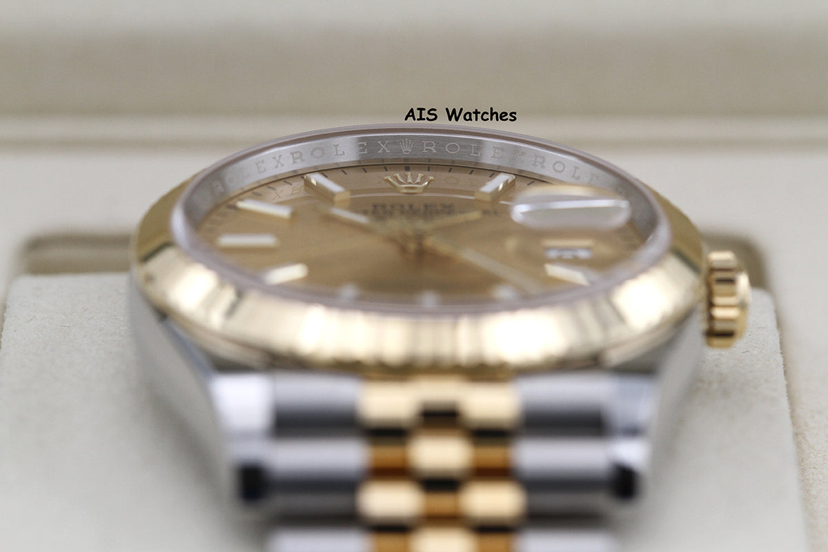 BNIB Rolex 126233 DateJust 36MM 18K YG/SS Champagne Stick Dial Jubilee Bracelet B&P