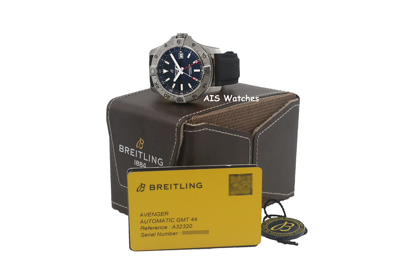 BNIB Breitling Avenger Automatic GMT A32320101B1X1 Black Dial Strap SS 44MM B&P