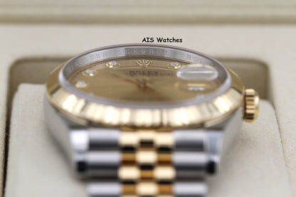 BNIB Rolex 126233 DateJust 36MM 18K YG/SS Champagne Diamond Dial Jubilee Bracelet B&P