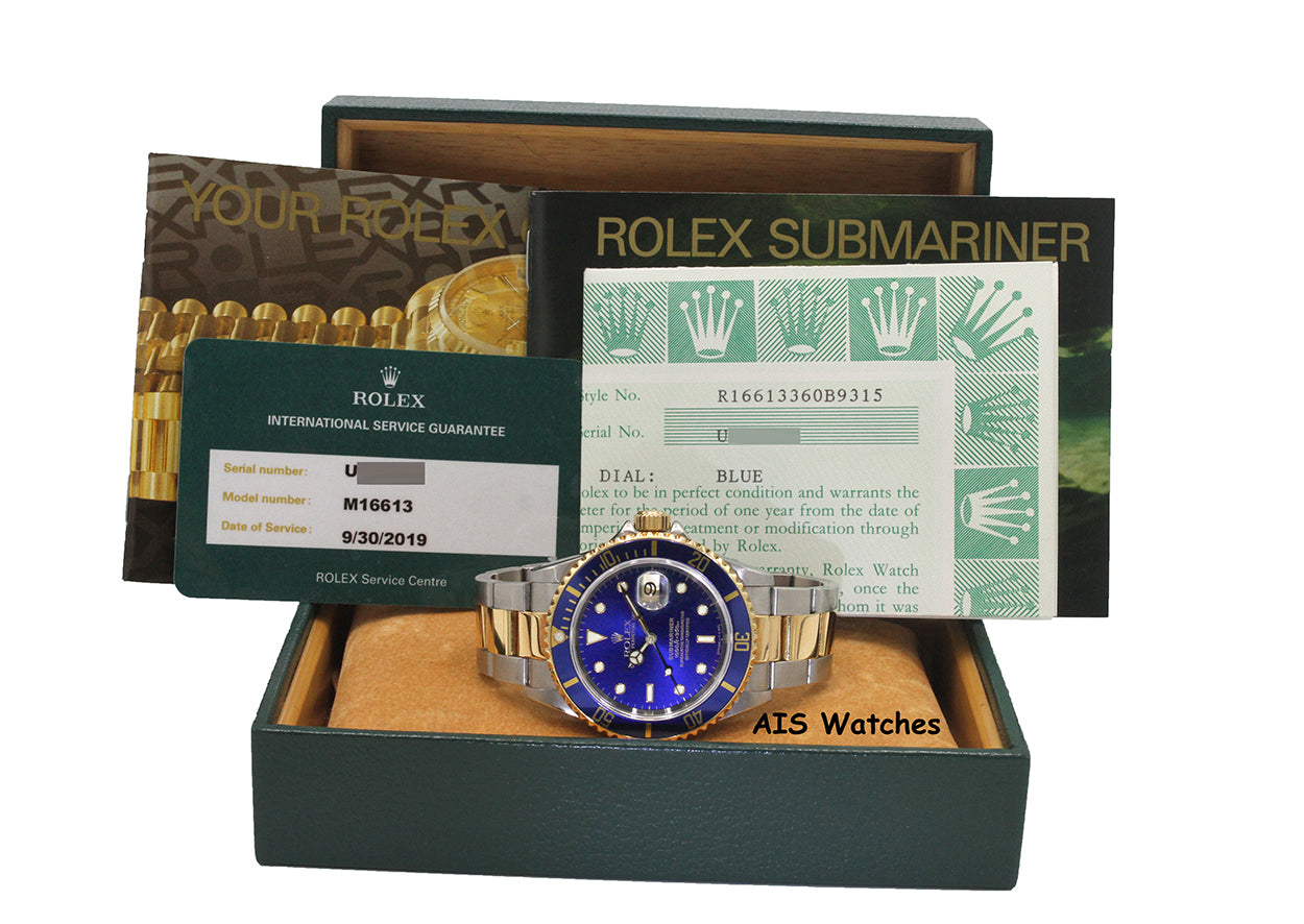 Rolex Submariner 16613 U Serial Blue Dial Box & Papers + RSC Card