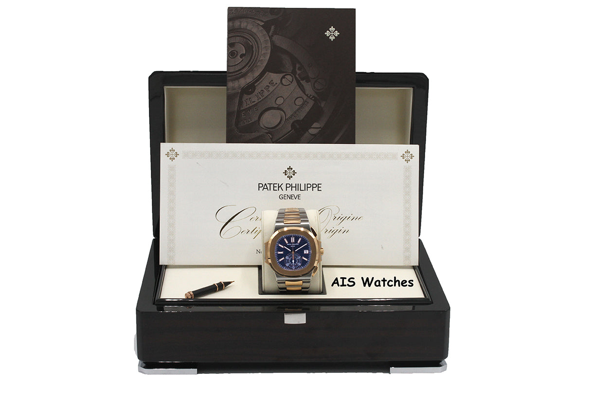 Patek Philippe Nautilus 5980/1AR Chronograph 18K Rose Gold / Stainless Steel Blue Dial 2017 Box & Papers