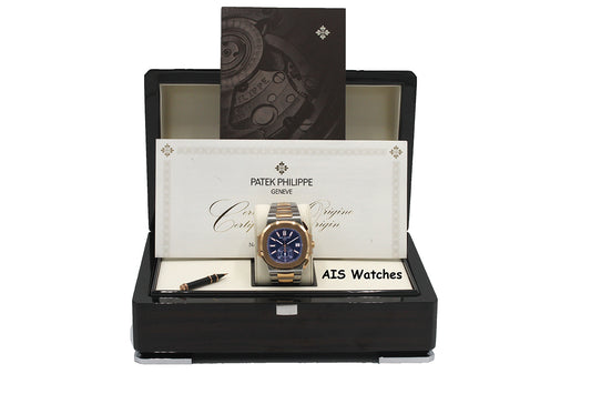 Patek Philippe Nautilus 5980/1AR Chronograph 18K Rose Gold / Stainless Steel Blue Dial 2017 Box & Papers