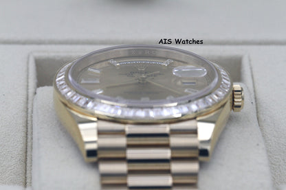 BNIB Rolex 228398TBR DayDate 40 18K YG Champagne Baguette Diamond Dial / Bezel