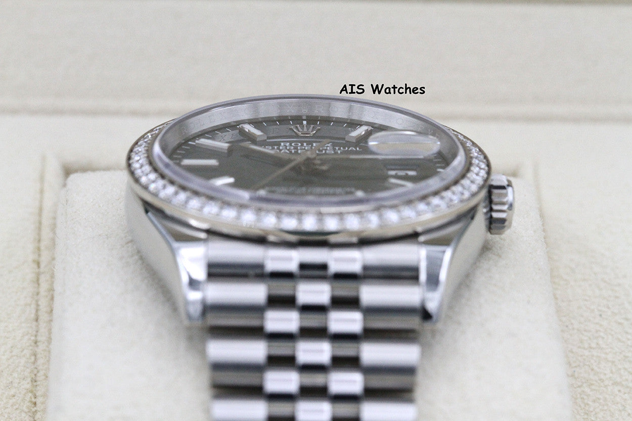 Rolex Datejust 36MM 126284RBR Diamond Bezel Jubilee Palm Green Dial B&P