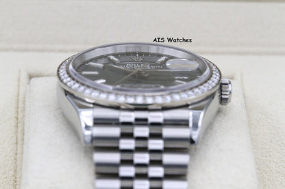 Rolex Datejust 36MM 126284RBR Diamond Bezel Jubilee Palm Green Dial B&P