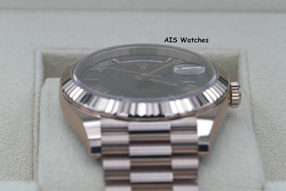 BNIB Rolex 228235 DayDate 40MM DD40 Rose Gold Olive Green Roman Dial B&P