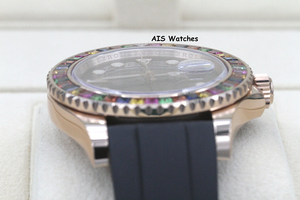 Rolex Yachtmaster 116695SATS Gem Set Bezel Everose Gold OysterFlex Strap B&P
