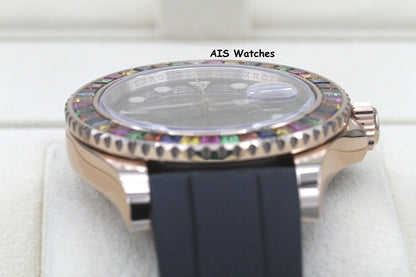 Rolex Yachtmaster 116695SATS Gem Set Bezel Everose Gold OysterFlex Strap B&P