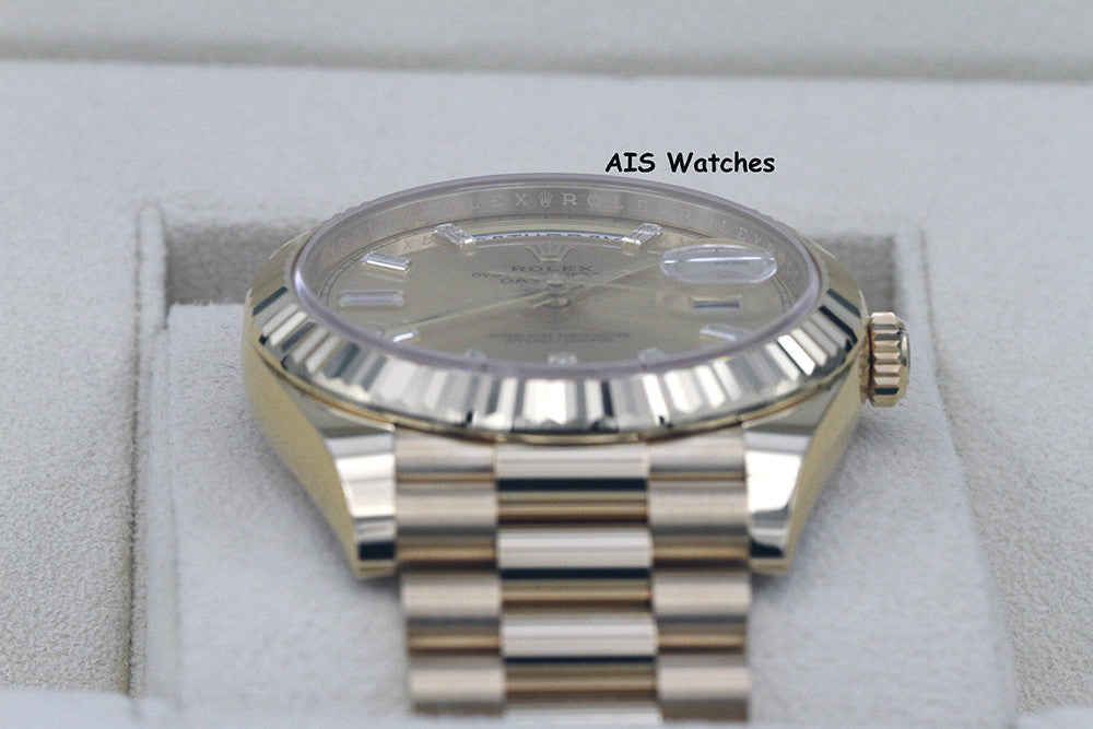 BNIB Rolex 228238 DayDate 40MM DD40 Yellow Gold Champagne Baguette Diamond Dial