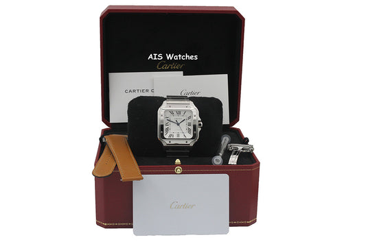 BNIB Cartier Santos De Cartier Large Steel WSSA0018 White Dial 39.8MM B&P