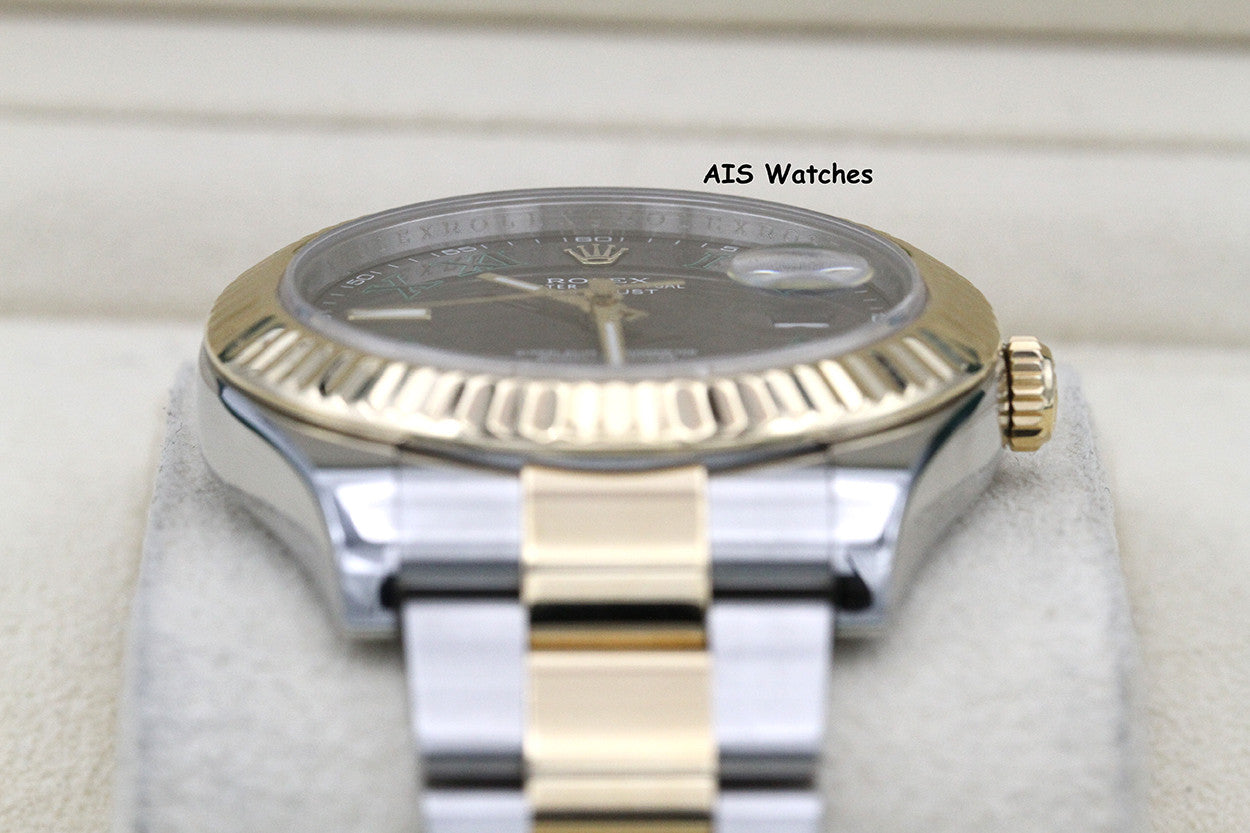 Rolex 116333 DateJust II 18K YG/SS Slate Roman Wimbledon Dial Oyster Box & Papers