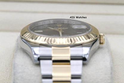 Rolex 116333 DateJust II 18K YG/SS Slate Roman Wimbledon Dial Oyster Box & Papers