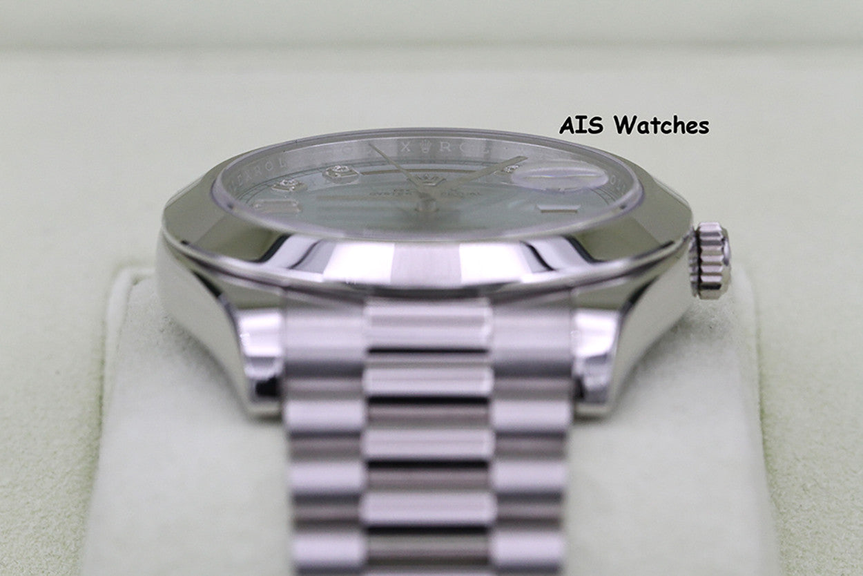 Rolex 218206 Platinum DayDate II 41MM DD2 Glacier Ice Blue Diamond Dial Box & Paper