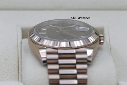 Rolex 228235 DayDate 40MM DD40 Rose Gold Chocolate Baguette Diamond Dial B&P