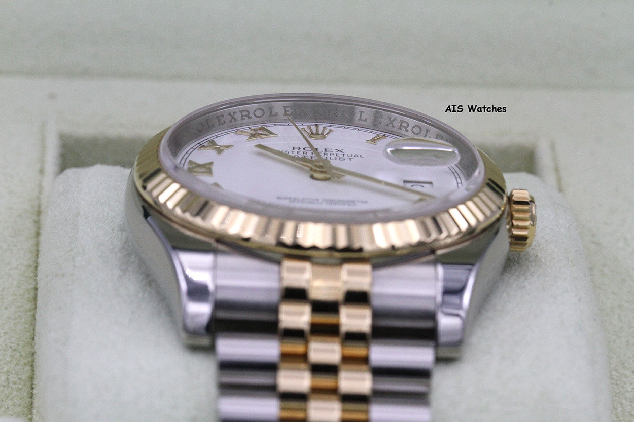 Rolex 116233 DateJust 36MM 18K YG/SS White Roman Dial Jubilee Bracelet B&P