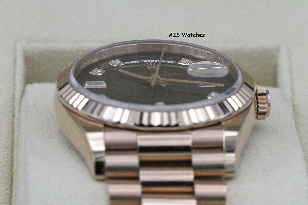Rolex 128235 DayDate 36MM DD36 EverRose Gold Brown Ombré-Diamond Dial Box & Paper