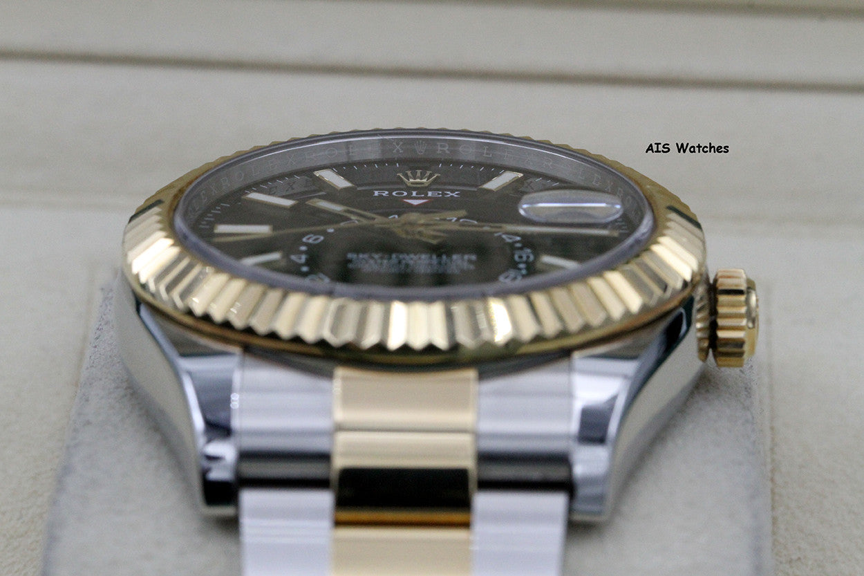 Rolex 326933 Sky-Dweller 18K Yellow Gold / SS Oyster Black Dial BP