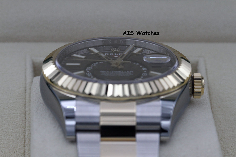 Rolex 326933 Sky-Dweller 18K Yellow Gold / Stainless Steel Black Dial B&P