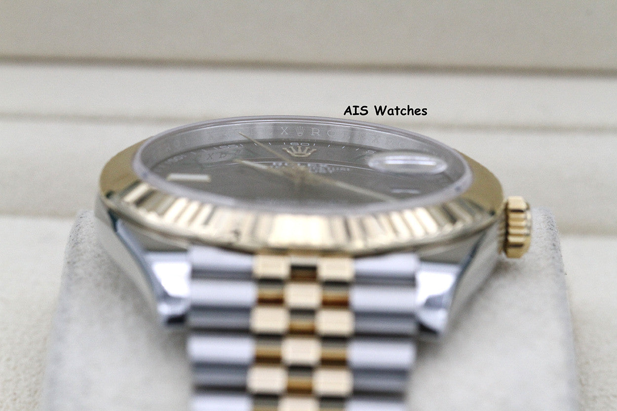 Rolex 126333 DateJust 41MM 18K YG/SS Slate Roman / Wimbeldon Dial Jubilee Bracelet B&P