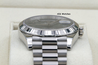 BNIB Rolex 228239 DayDate 40MM DD40 18K White Gold Olive Green Roman Dial B&P