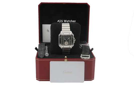 Cartier Santos De Cartier Large Steel WSSA0076 Dual Time GMT Grey Dial Box & Papers