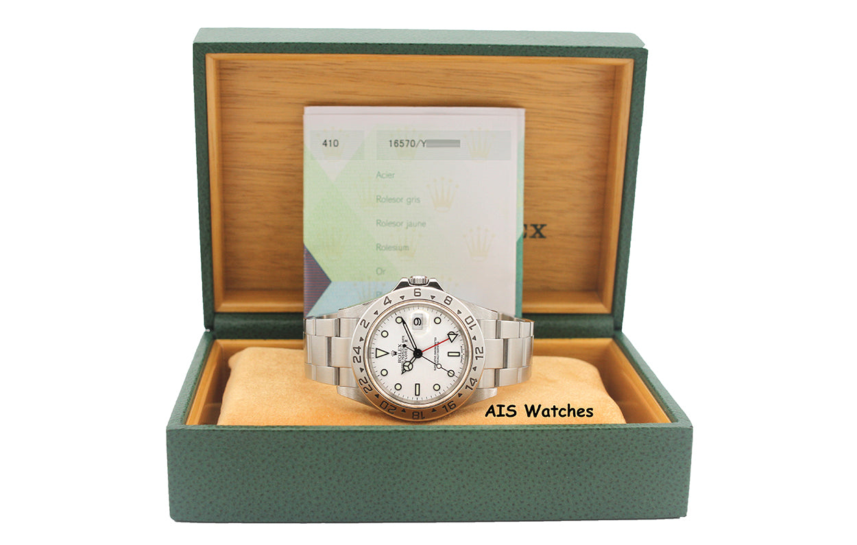 Rolex Explorer II 16570 Polar White Dial 40MM Y Serial Box & Papers