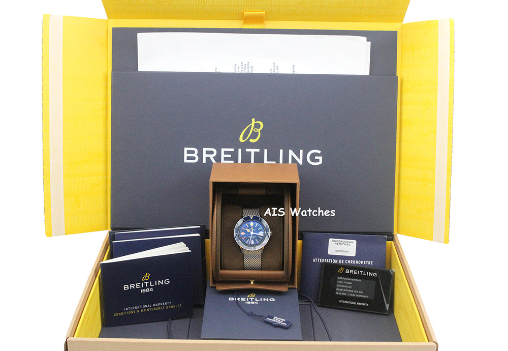 Breitling SuperOcean Heritage '57 A103702A1C1A1 Blue Rainbow Mesh Bracelet SS 42MM B&P