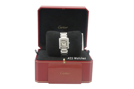 Cartier Tank Francaise W4TA0009 Medium Diamond Bezel Quartz Silver Dial B&P