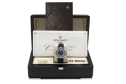 Patek Philippe 5930G World Time Chronograph White Gold Blue Dial Box & Paper