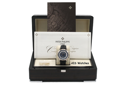 Patek Philippe 5930G World Time Chronograph White Gold Blue Dial Box & Paper