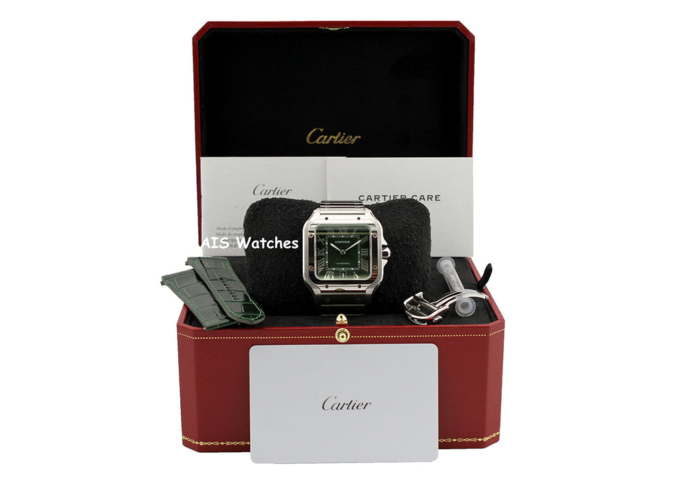 BNIB Cartier Santos De Cartier Large Steel WSSA0062 Green Dial 39.8MM B&P