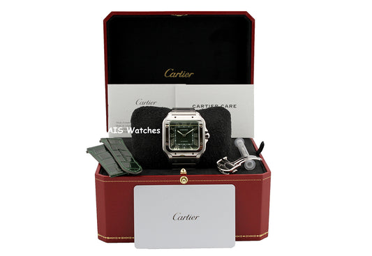 BNIB Cartier Santos De Cartier Large Steel WSSA0062 Green Dial 39.8MM B&P