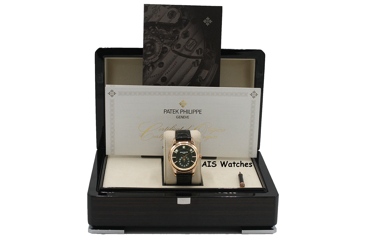 Patek Philippe Annual Calendar 5205R Rose Gold Green Dial Box & Papers