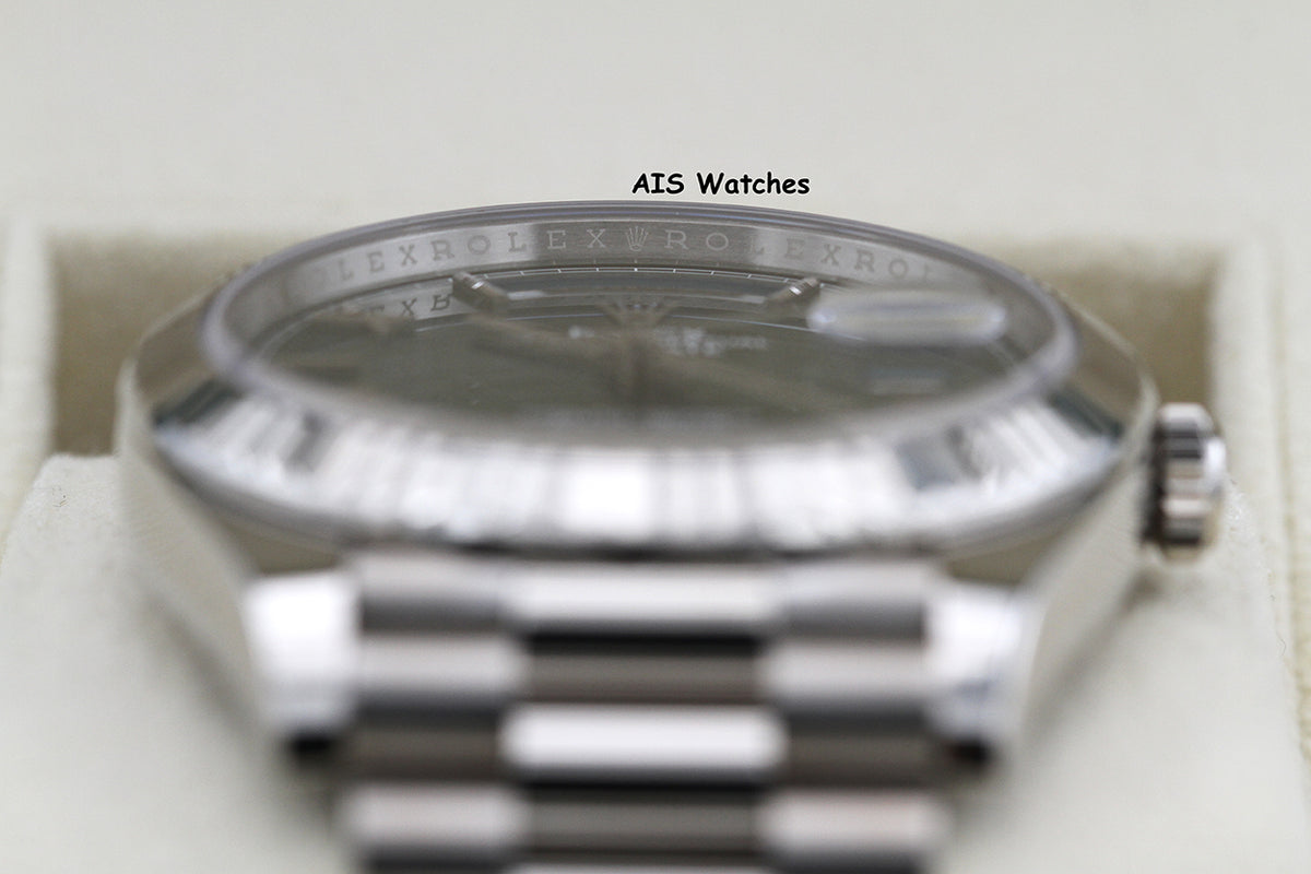 Rolex 228239 DayDate 40MM DD40 18K White Gold Olive Green Roman Dial B&P