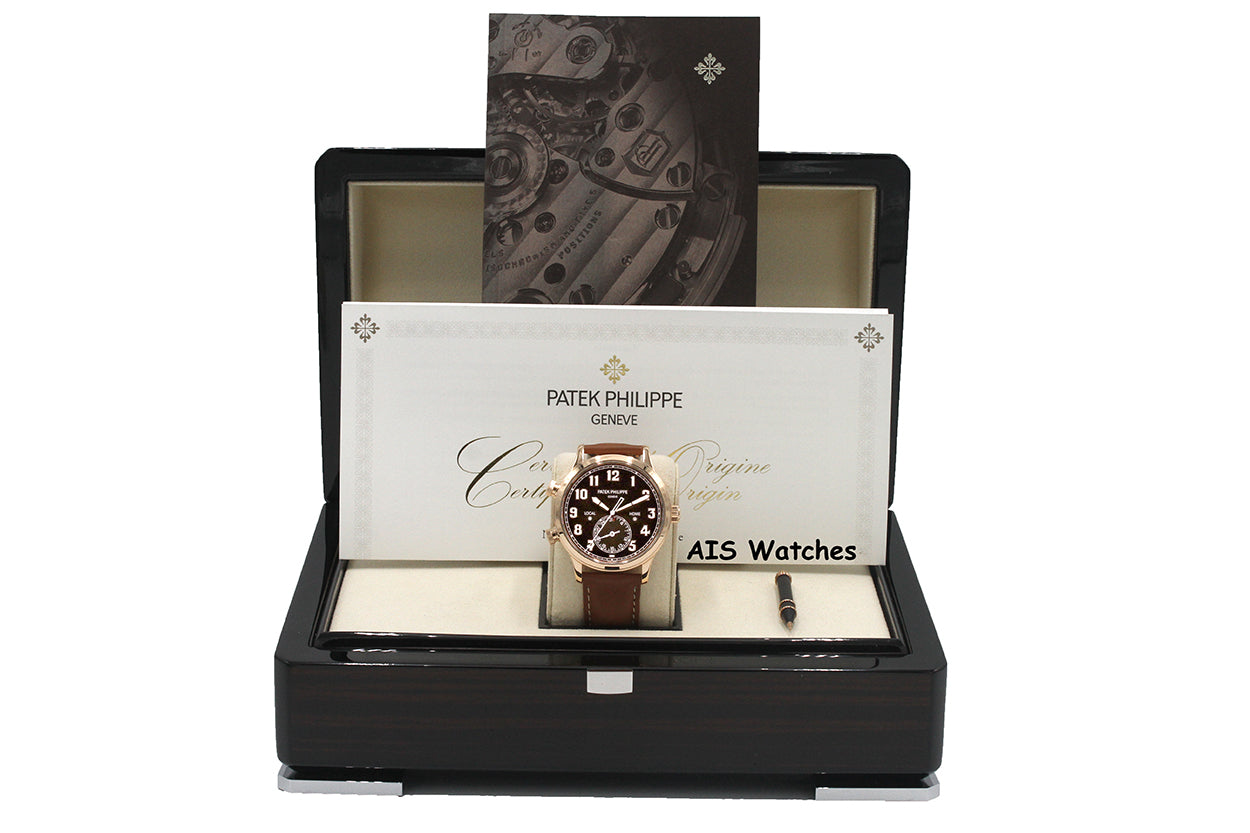 Patek Philippe 5524R Calatrava Pilot Travel Time Rose Gold Brown Dial 42MM Box & Paper