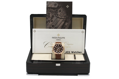 Patek Philippe 5524R Calatrava Pilot Travel Time Rose Gold Brown Dial 42MM Box & Paper
