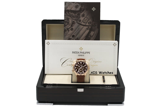 Patek Philippe 5524R Calatrava Pilot Travel Time Rose Gold Brown Dial 42MM Box & Paper